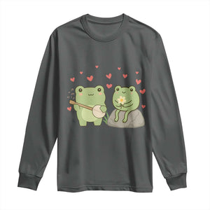 Cute Frog Lover Gift Long Sleeve Shirt Romantic Frog Music TS12 Dark Heather Print Your Wear