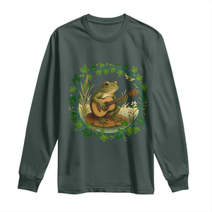 Funny Frog Playing Guitar Long Sleeve Shirt Music Lovers Gift TS12 Dark Forest Green Print Your Wear