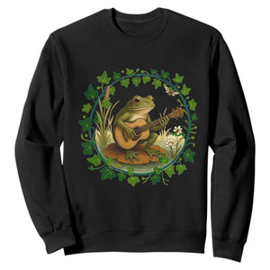 Funny Frog Playing Guitar Sweatshirt Music Lovers Gift TS12 Black Print Your Wear