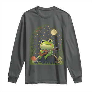 Frog Playing Guitar Long Sleeve Shirt Gift for Musicians TS12 Dark Heather Print Your Wear
