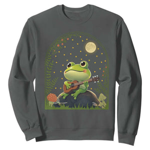 Frog Playing Guitar Sweatshirt Gift for Musicians TS12 Dark Heather Print Your Wear