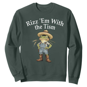 Autism Frog Sweatshirt Funny Rizz Em With The Tism TS12 Dark Forest Green Print Your Wear