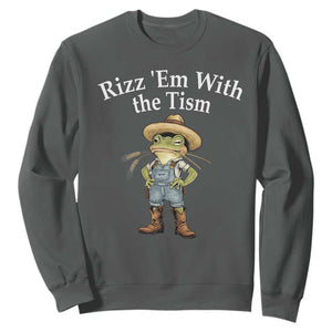 Autism Frog Sweatshirt Funny Rizz Em With The Tism TS12 Dark Heather Print Your Wear