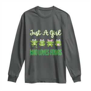 Just A Girl Who Loves Frogs Long Sleeve Shirt Frog Lover TS12 Dark Heather Print Your Wear