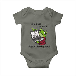 It Is Fine I Am Fine Everything Is Fine Baby Onesie Attitude Frog TS12 Military Green Print Your Wear