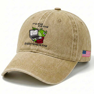 It Is Fine I Am Fine Everything Is Fine Washed Cotton Baseball Cap Attitude Frog TS12 Print Your Wear