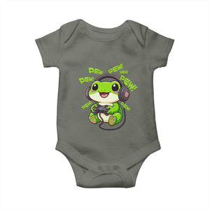 Funny Frog Playing Video Game Gift Baby Onesie TS12 Military Green Print Your Wear