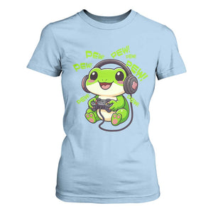 Funny Frog Playing Video Game Gift T Shirt For Women TS12 Light Blue Print Your Wear