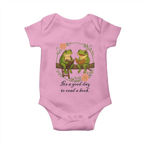 It Is A Good Day To Read A Book Baby Onesie Frog Book Lover TS12 Light Pink Print Your Wear