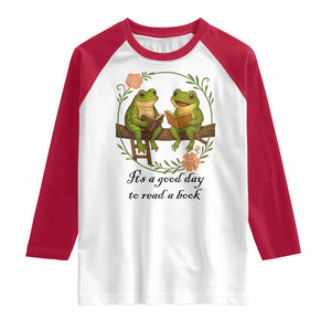 It Is A Good Day To Read A Book Raglan Shirt Frog Book Lover TS12 White Red Print Your Wear