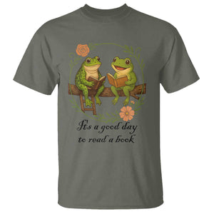 It Is A Good Day To Read A Book T Shirt Frog Book Lover TS12 Military Green Print Your Wear