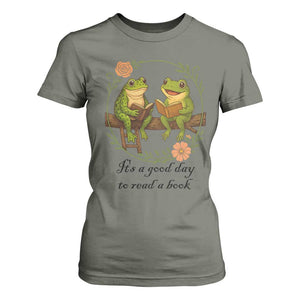 It Is A Good Day To Read A Book T Shirt For Women Frog Book Lover TS12 Military Green Print Your Wear