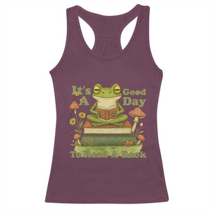 It Is A Good Day To Read A Book Racerback Tank Top Funny Frog Reading TS12 Maroon Print Your Wear