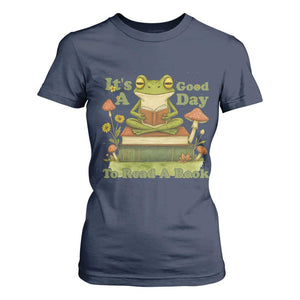It Is A Good Day To Read A Book T Shirt For Women Funny Frog Reading TS12 Navy Print Your Wear