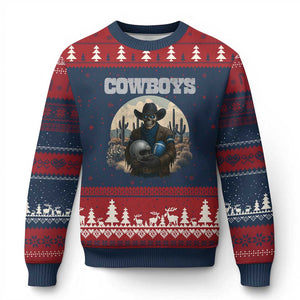 Skeleton Cowboy FB Player Ugly Christmas Sweater Western Fan Gift TS12 Navy Red Print Your Wear