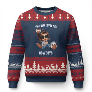This Girl Loves Her Cowboy Ugly Christmas Sweater Game Day Gift For Fans TS12 Navy Red Print Your Wear