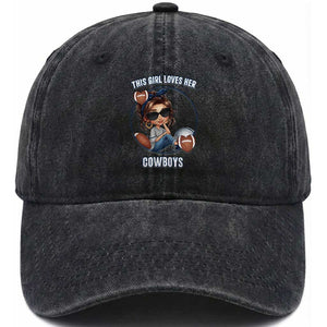 This Girl Loves Her Cowboy Washed Cotton Baseball Cap Game Day Gift For Fans TS12 Print Your Wear