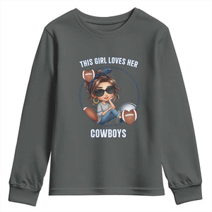 This Girl Loves Her Cowboy Youth Sweatshirt Game Day Gift For Fans TS12 Dark Heather Print Your Wear