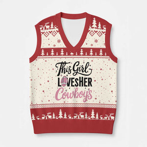 Funny DF Fan Gift V-Neck Knit Sweater Vest This Girl Loves Her Cowboy TS12 Beige Red Print Your Wear