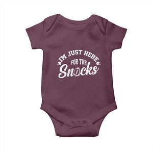 Funny Football Lover Baby Onesie Im Just Here For The Snacks TS12 Maroon Print Your Wear