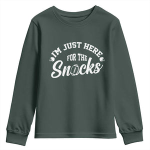 Funny Football Lover Youth Sweatshirt Im Just Here For The Snacks TS12 Dark Forest Green Print Your Wear