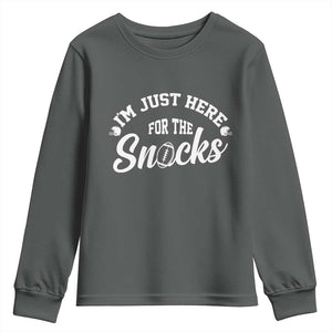 Funny Football Lover Youth Sweatshirt Im Just Here For The Snacks TS12 Dark Heather Print Your Wear