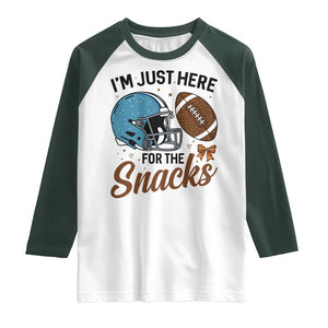 Im Just Here For The Snacks Raglan Shirt Bow Football Lover TS12 White Dark Forest Green Print Your Wear