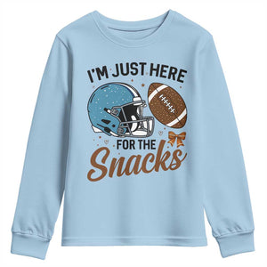 Im Just Here For The Snacks Youth Sweatshirt Bow Football Lover TS12 Light Blue Print Your Wear
