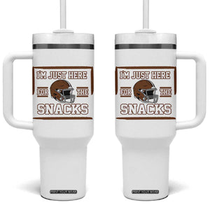 Im Just Here For The Snacks Tumbler With Handle Football Fan Gift TS12 One Size: 40 oz White Print Your Wear