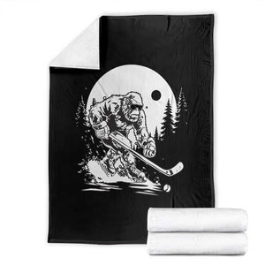 Bigfoot Playing Ice Hockey Throw Blanket Funny Cryptid Sports Gift TS12 Black Print Your Wear