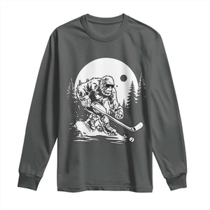 Bigfoot Playing Ice Hockey Long Sleeve Shirt Funny Cryptid Sports Gift TS12 Dark Heather Print Your Wear