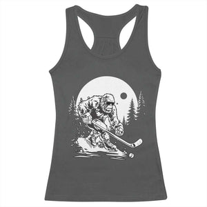 Bigfoot Playing Ice Hockey Racerback Tank Top Funny Cryptid Sports Gift TS12 Dark Heather Print Your Wear