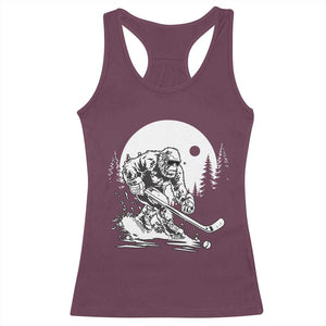 Bigfoot Playing Ice Hockey Racerback Tank Top Funny Cryptid Sports Gift TS12 Maroon Print Your Wear