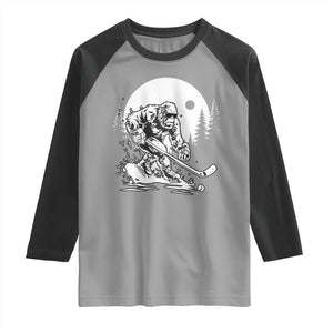 Bigfoot Playing Ice Hockey Raglan Shirt Funny Cryptid Sports Gift TS12 Sport Gray Black Print Your Wear