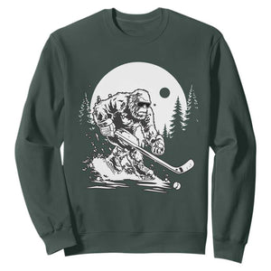Bigfoot Playing Ice Hockey Sweatshirt Funny Cryptid Sports Gift TS12 Dark Forest Green Print Your Wear