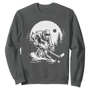 Bigfoot Playing Ice Hockey Sweatshirt Funny Cryptid Sports Gift TS12 Dark Heather Print Your Wear