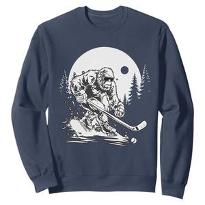 Bigfoot Playing Ice Hockey Sweatshirt Funny Cryptid Sports Gift TS12 Navy Print Your Wear