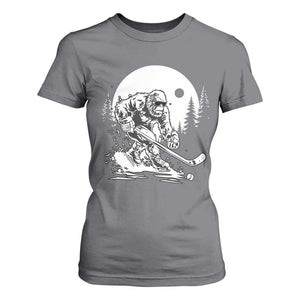 Bigfoot Playing Ice Hockey T Shirt For Women Funny Cryptid Sports Gift TS12 Charcoal Print Your Wear
