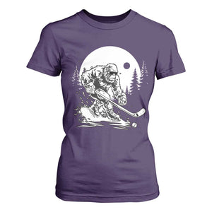 Bigfoot Playing Ice Hockey T Shirt For Women Funny Cryptid Sports Gift TS12 Purple Print Your Wear