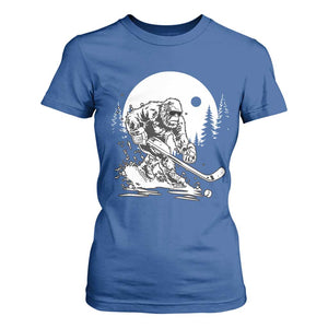 Bigfoot Playing Ice Hockey T Shirt For Women Funny Cryptid Sports Gift TS12 Royal Blue Print Your Wear