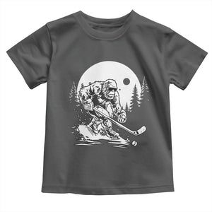 Bigfoot Playing Ice Hockey Toddler T Shirt Funny Cryptid Sports Gift TS12 Dark Heather Print Your Wear