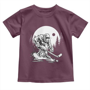 Bigfoot Playing Ice Hockey Toddler T Shirt Funny Cryptid Sports Gift TS12 Maroon Print Your Wear