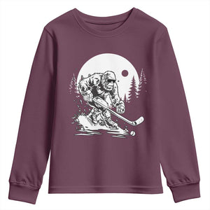 Bigfoot Playing Ice Hockey Youth Sweatshirt Funny Cryptid Sports Gift TS12 Maroon Print Your Wear