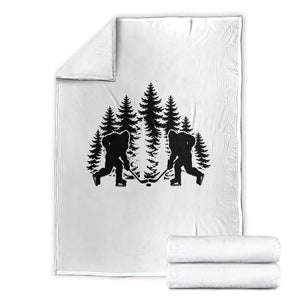 Funny Bigfoot Playing Ice Hockey Throw Blanket Cryptid Lover Gift TS12 White Print Your Wear