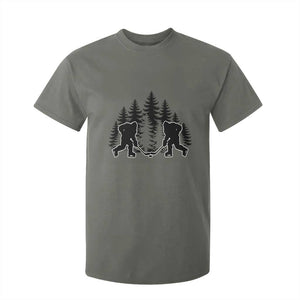 Funny Bigfoot Playing Ice Hockey T Shirt For Kid Cryptid Lover Gift TS12 Military Green Print Your Wear