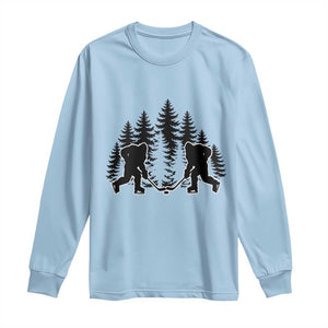 Funny Bigfoot Playing Ice Hockey Long Sleeve Shirt Cryptid Lover Gift TS12 Light Blue Print Your Wear