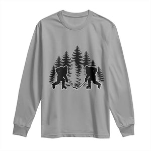 Funny Bigfoot Playing Ice Hockey Long Sleeve Shirt Cryptid Lover Gift TS12 Sport Gray Print Your Wear