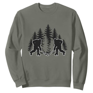 Funny Bigfoot Playing Ice Hockey Sweatshirt Cryptid Lover Gift TS12 Military Green Print Your Wear