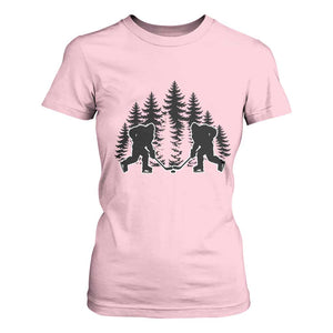 Funny Bigfoot Playing Ice Hockey T Shirt For Women Cryptid Lover Gift TS12 Light Pink Print Your Wear