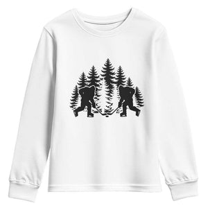 Funny Bigfoot Playing Ice Hockey Youth Sweatshirt Cryptid Lover Gift TS12 White Print Your Wear